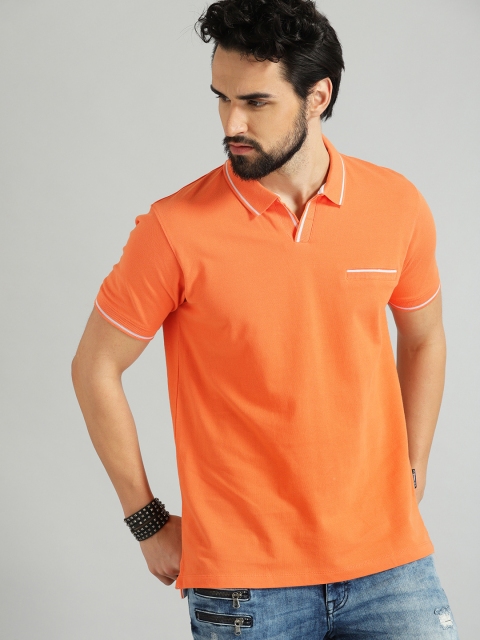 

Roadster Men Orange Solid Polo Collar T-shirt