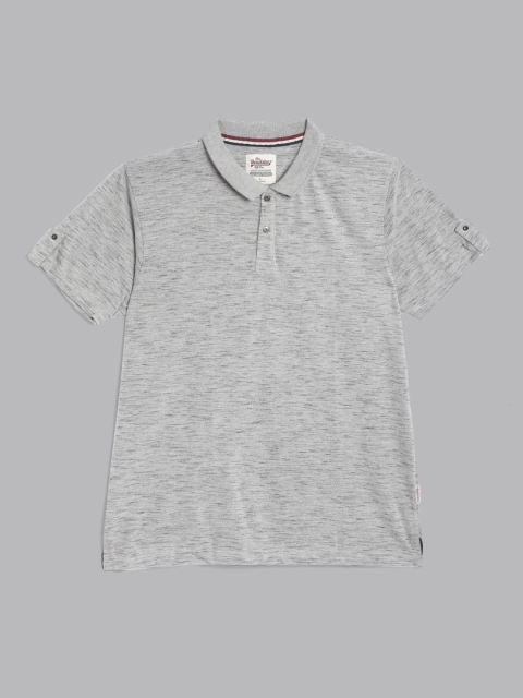 

Roadster Men Grey Melange Polo Collar Roll-Up Sleeves Style T-shirt