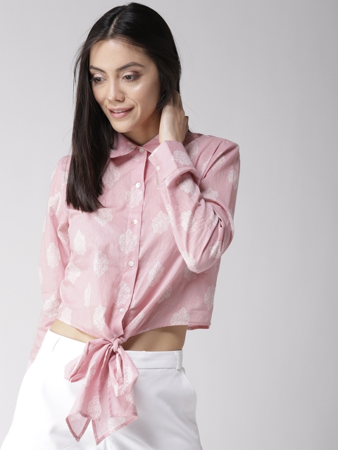 

MIWAY Women Pink & White Regular Fit Printed Cropped Casual Shirt