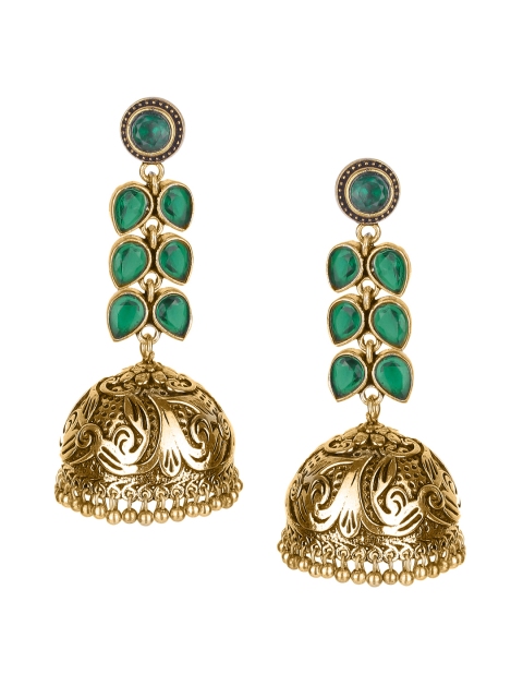 

Crunchy Fashion Gold-Toned & Green Dome Shaped Jhumkas