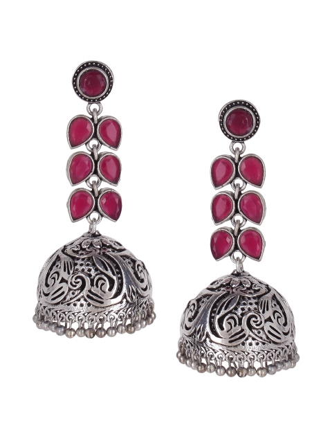 

Crunchy Fashion Silver-Toned Dome Shaped Jhumkas