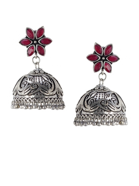 

Crunchy Fashion Silver-Toned Dome Shaped Jhumkas