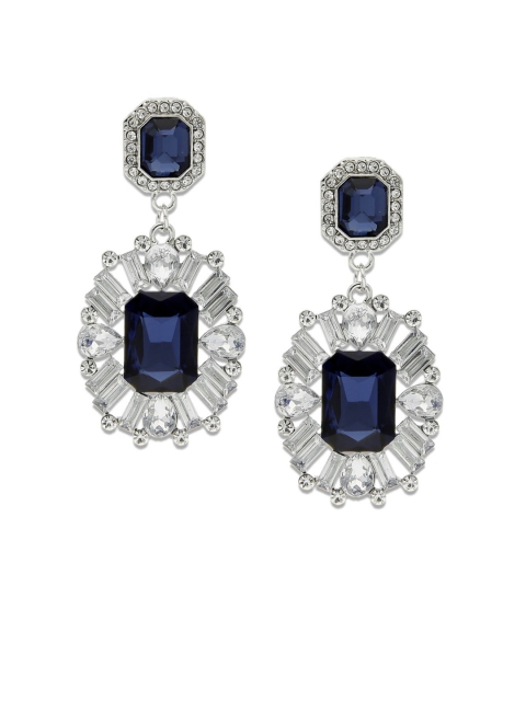 

Crunchy Fashion Blue & Silver-Toned Classic Drop Earrings