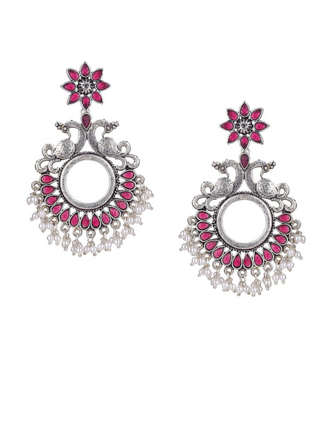

Crunchy Fashion Silver-Toned Crescent Shaped Chandbalis