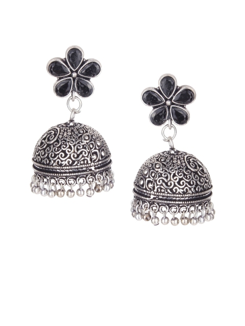 

Crunchy Fashion Silver-Toned Dome Shaped Jhumkas