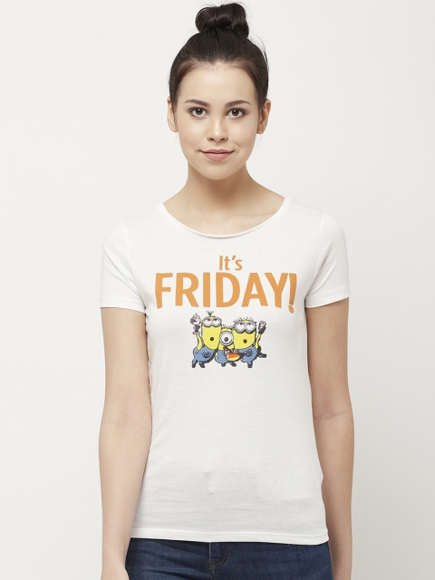 

Free Authority Women Off-White Slub Minions Printed T-shirt