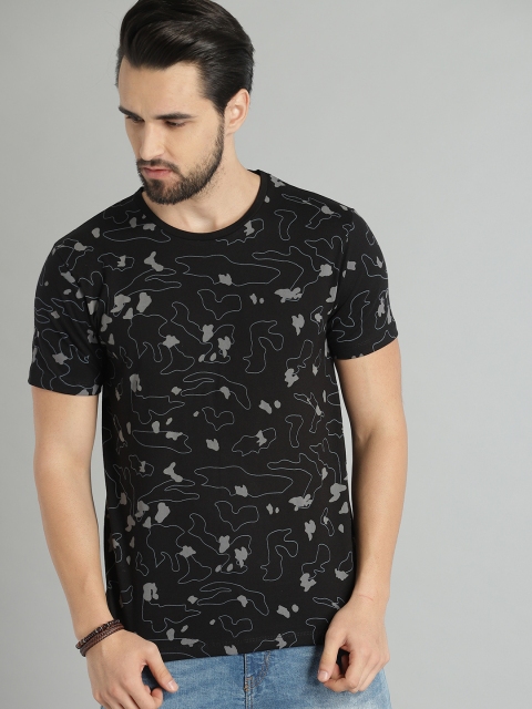 

Roadster Men Black & Grey Printed Round Neck T-shirt