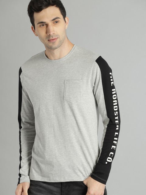 

Roadster Men Grey Melange Solid Round Neck T-shirt