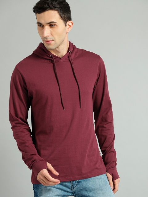 

Roadster Men Maroon Solid Hood T-shirt