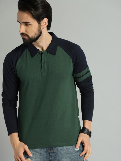 

Roadster Men Green & Navy Blue Solid Polo Collar T-shirt
