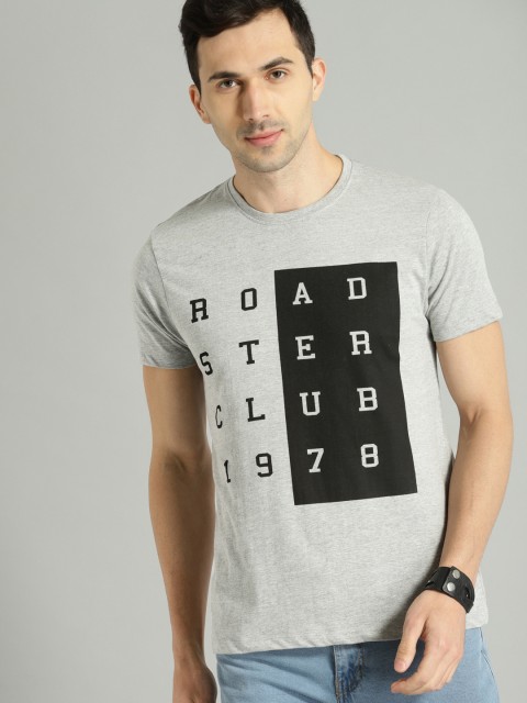 

Roadster Men Grey & Black Printed Round Neck T-shirt
