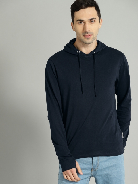 

Roadster Men Navy Blue Solid Hood T-shirt