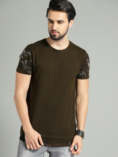 

Roadster Men Olive Green Solid Round Neck T-shirt