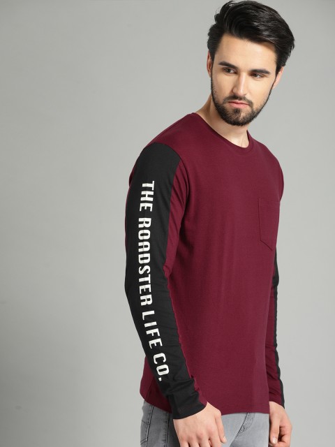 

Roadster Men Maroon Solid Round Neck T-shirt