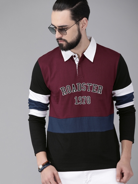 

Roadster Men Red & Black Colourblocked Polo Collar T-shirt
