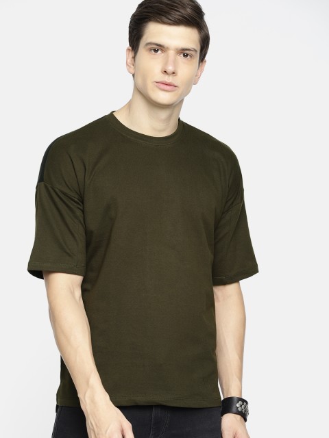

Roadster Men Olive Green Solid Round Neck T-shirt