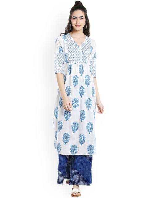 

Desi Weavess Women White Printed A-Line Kurta
