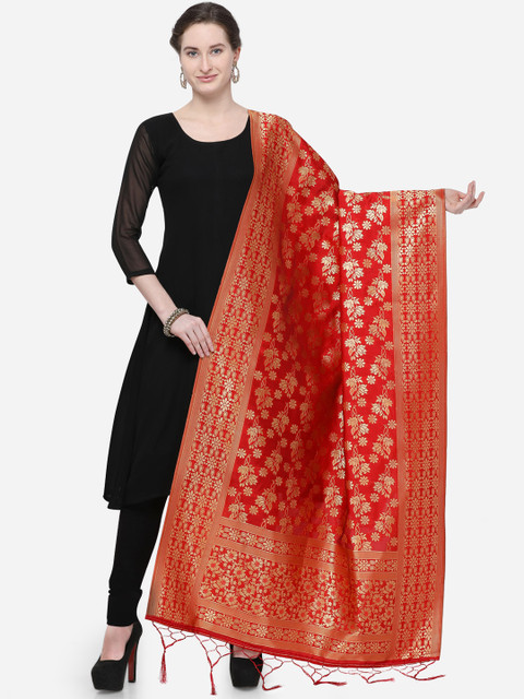 

Pisara Red & Gold-Coloured Woven Design Dupatta
