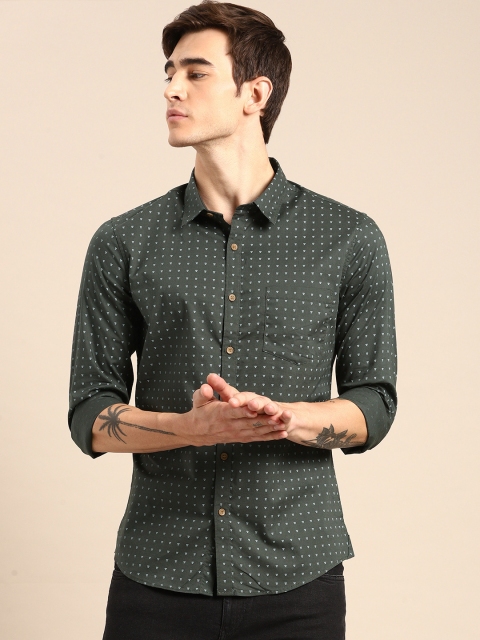 

ether Men Olive Green Printed Casual Shirt