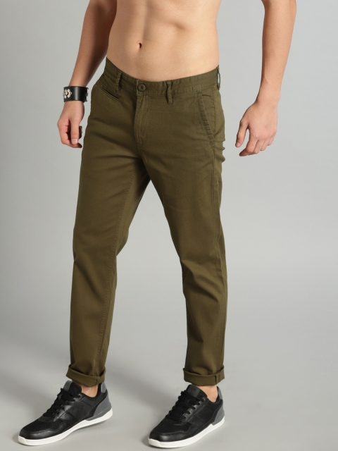 

Roadster Men Olive Green Regular Fit Self Design Regular Trousers