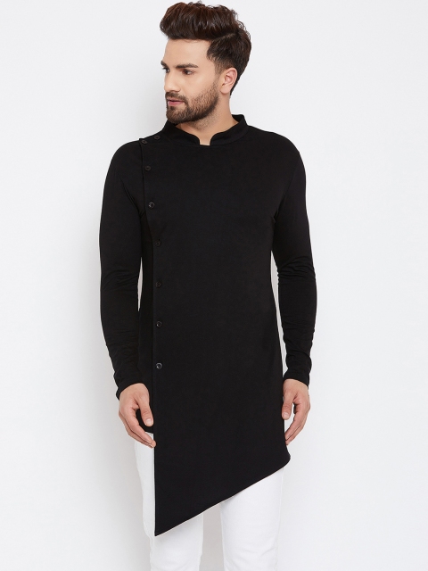 

Hypernation Men Black Solid Asymmetric Straight Kurta