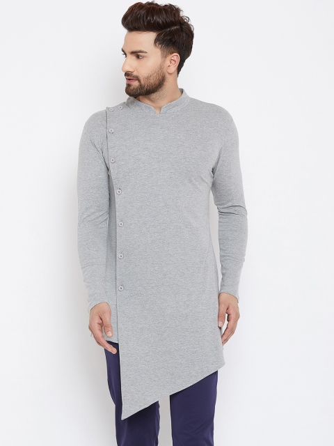 

Hypernation Men Grey Solid Straight Kurta
