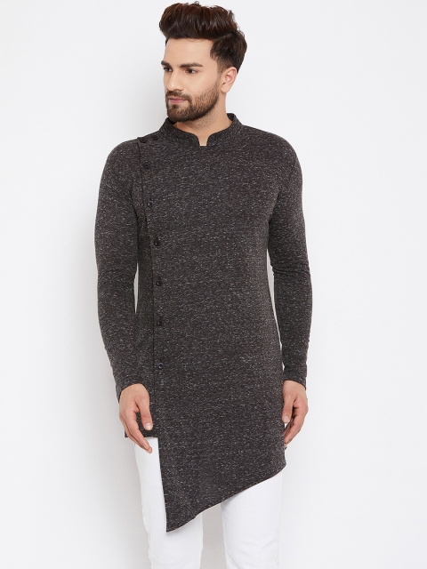 

Hypernation Men Black Woven Design Straight Kurta