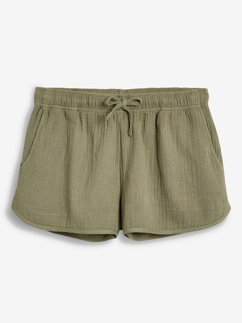 

next Women Olive Green Solid Regular Fit Hot Pants