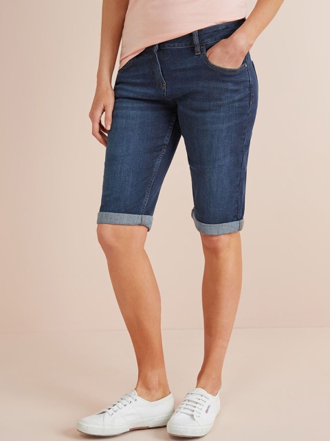 

next Women Navy Blue Washed Regular Fit Denim Shorts