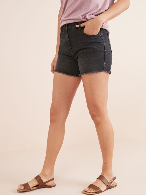 

next Women Black Washed Regular Fit Denim Shorts
