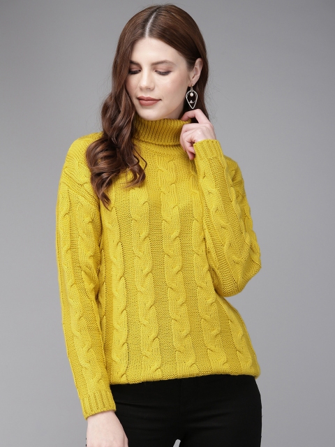

Anouk Women Mustard Yellow Self Design Sweater
