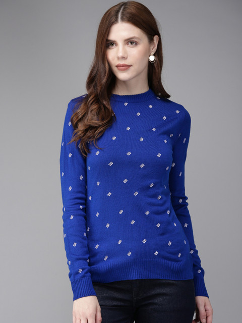 

Anouk Women Navy Blue & Off-White Printed Sweater
