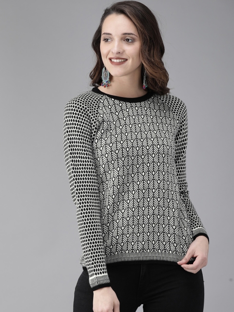 

Anouk Women Black & Off-White Self Design Pullover Sweater