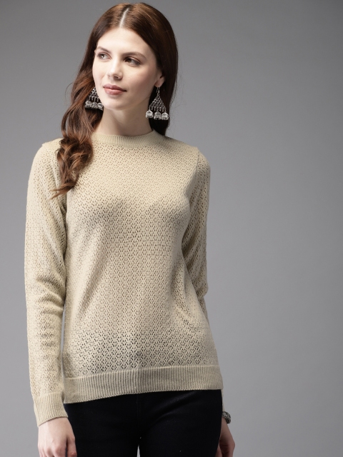 

Anouk Women Beige Woven Design Sweater