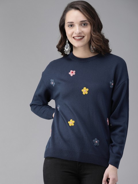 

Anouk Women Navy Blue Embroidered Pullover Sweater