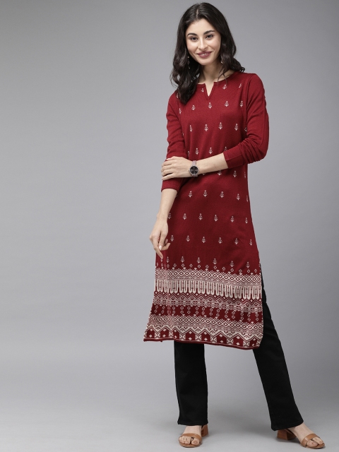 

Anouk Women Maroon & Beige Woven Design Sweater Kurta