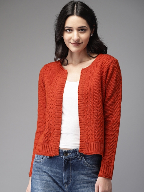 

Anouk Women Rust Orange Self Design Front Open Sweater
