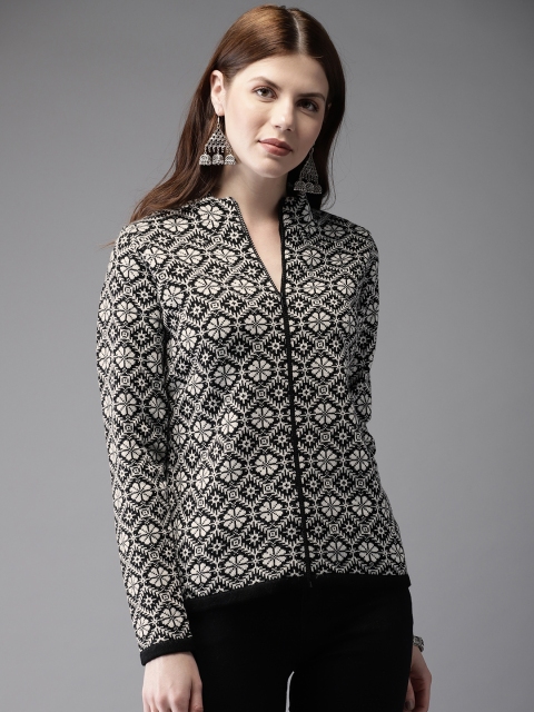 

Anouk Women Black & White Woven Design Cardigan Sweater