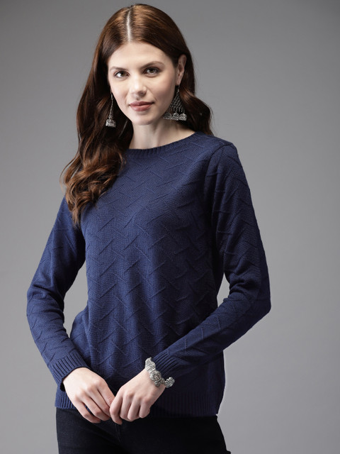 

Anouk Women Navy Blue Self Design Sweater