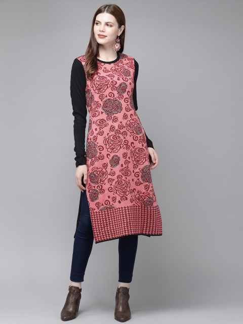 

Anouk Women Pink & Black Woven Design Sweater Kurta
