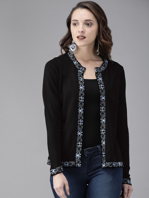 

Anouk Women Black Solid Open Front Shrug
