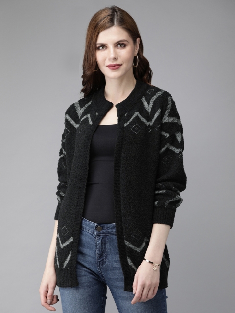 

Anouk Women Black Self Design Open Front Shrug