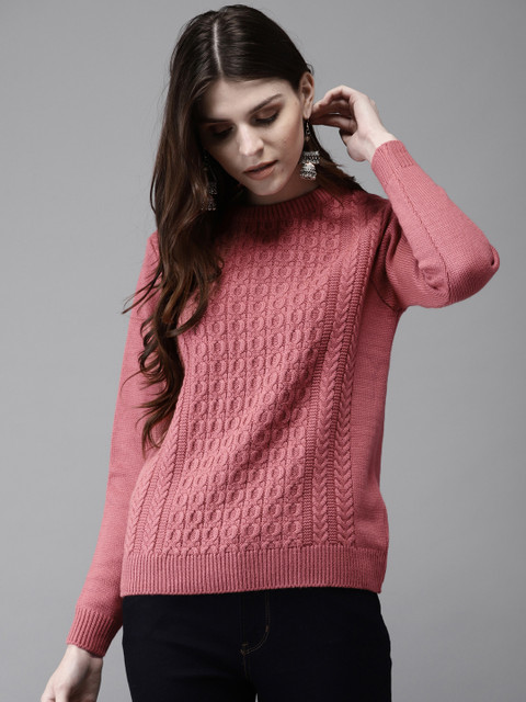 

Anouk Women Pink Self Design Pullover Sweater