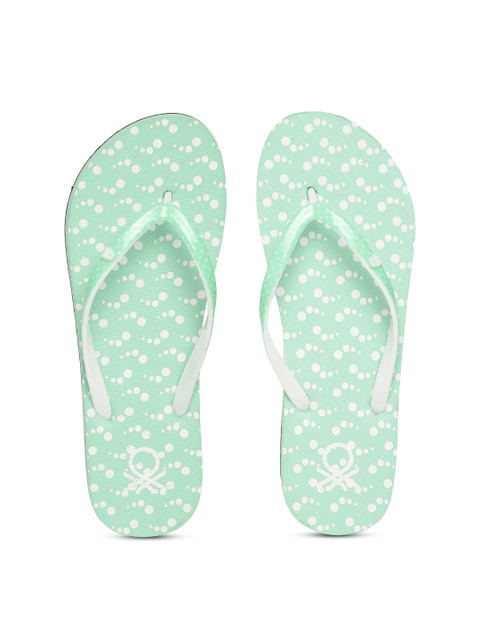 

United Colors of Benetton Women Mint Green & White Printed Thong Flip-Flops