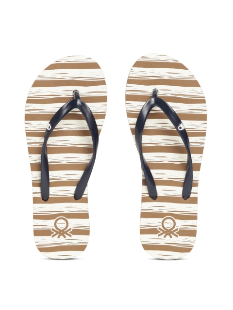 United Colors of Benetton Women Navy Blue & Brown Striped Thong Flip-Flops