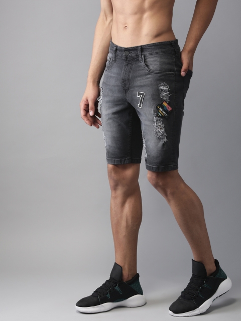 

Moda Rapido Men Black Washed Regular Fit Denim Shorts