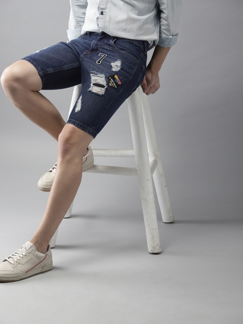 

Moda Rapido Men Blue Solid Slim Fit Denim Shorts