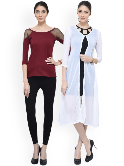 

SCORPIOUS Women Pack of Shrug & Top, White