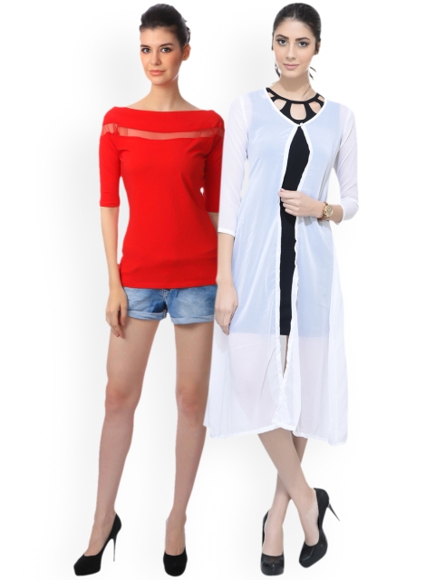 

SCORPIOUS Women Pack of Shrug & Top, White