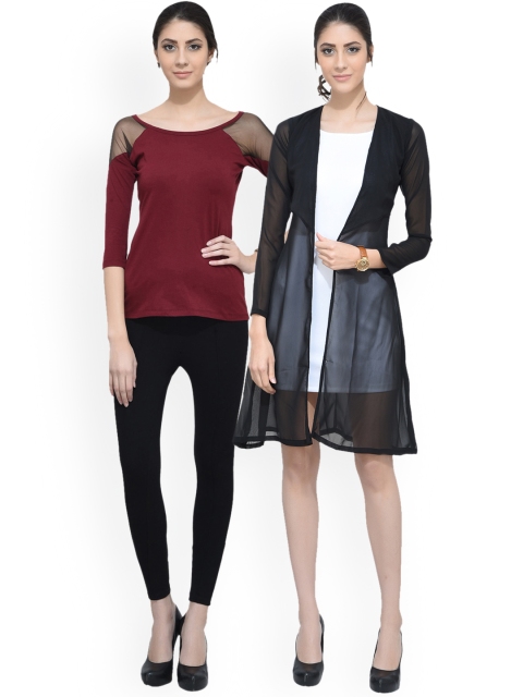 

SCORPIOUS Women Pack of Shrug & Top, Maroon